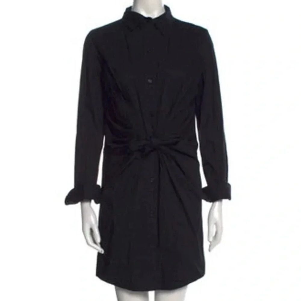 NORMA KAMALI Black shirt dress long sleeve button down collar sz Small tie waist